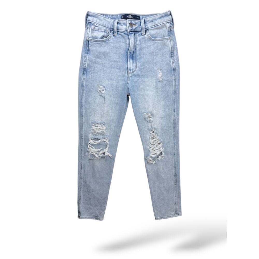 Hollister Ultra High Rise Mom Jeans W26 L25 Distressed Light Wash Stretch